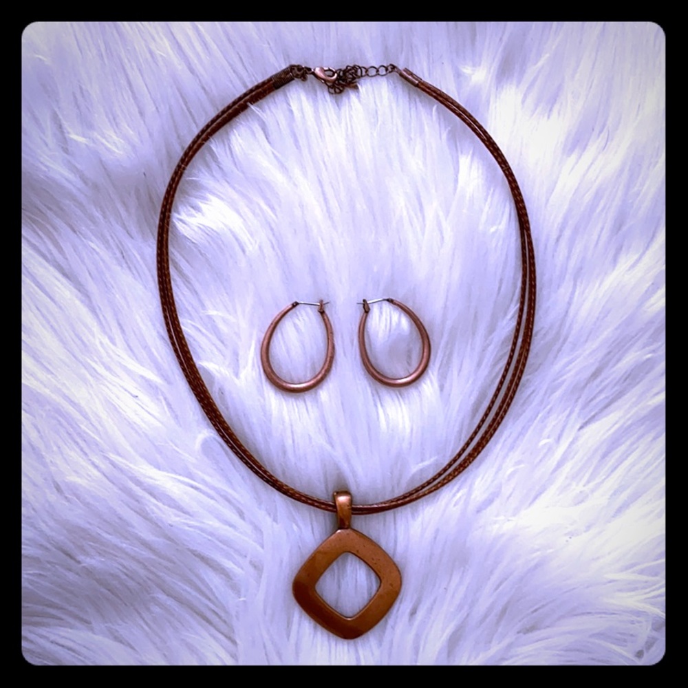 Distressed copper choker with matching earrings